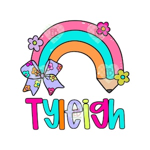Girly Coquette Rainbow Back To School Custom Name PNG