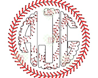 Monograma festoneado personalizado con costuras de béisbol PNG