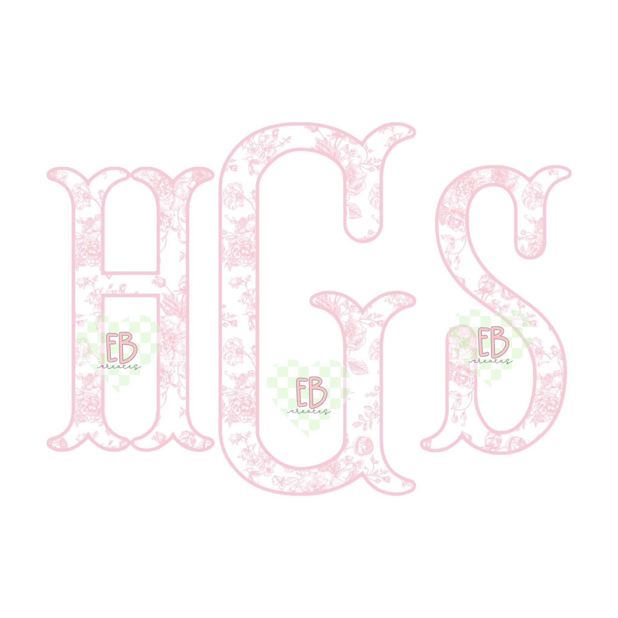 Pink Toile Custom Fishtail Monogram PNG