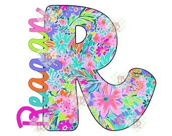 Floral Letter Name PNG | Custom Name Sublimation Design | Personalized Alphabet Monogram Clipart | Bright Colorful Flowers Digital Download