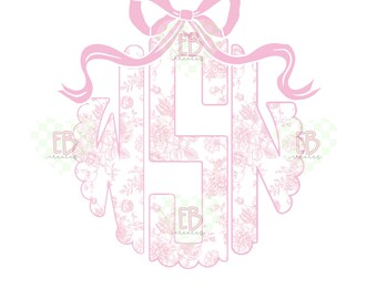 Pink Toile Custom Scalloped Monogram PNG