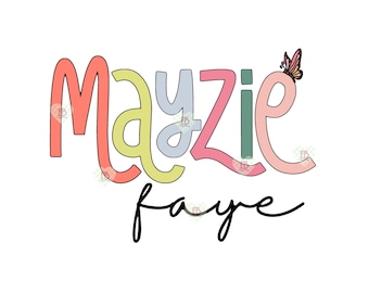 Custom Name PNG | Whimsical Pastel Letters with Butterfly | Personalized Sublimation Digital Download