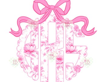Pink Toile Custom Scalloped Monogram PNG