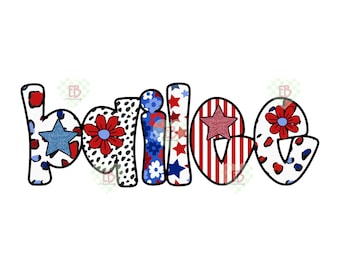 Trendy Patriotic Red White Blue Custom Name PNG