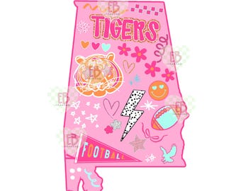 Alabama Tigers PNG | Girly Pink Football State Sublimation | Mascot Spirit Digital Download