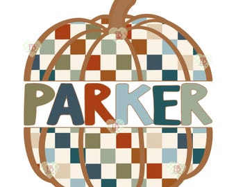 Boys Checkered Pumpkin Custom Name PNG