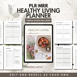 Healthy Lifestyle Planner PLR Healthy Living Daily Meal Planner Done for you Digital Product Self Care  Template mrr Digital Product License