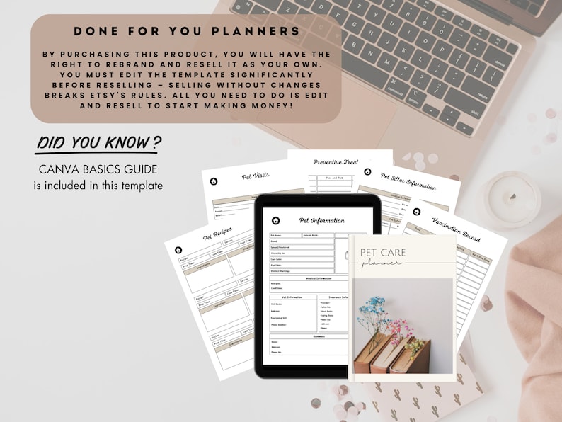 PLR Digital Planner Pet Care Planner Done for you Hyperlinked Planner Editable Canva Private Label Rights License Digital Product MRR Resell
