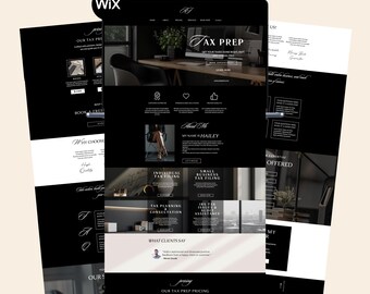 Tax WIX Website Template Tax Season Service Funnel Black Aesthetic Landing Page One Page Tax Prep Accounting Business Luxury Web Site Design
