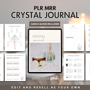 PLR Crystal Journal PLR chakrasteenplanner klaar voor jou Canva bewerkbaar genezingswerkblad reinigingssjabloon Doorverkooprechten digitaal product