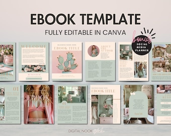 Ebook Template Canva Editable Lead Magnet Coaching Guide Book Course Creator Done for You Pastel Pink Green Modern Workbook Worksheet