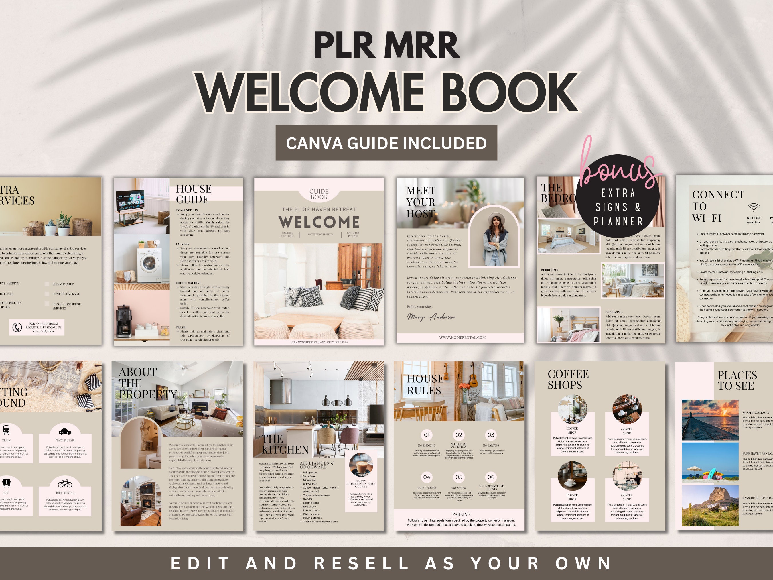 Airbnb PLR Welcome Book, plr Digital Product, Airbnb Welcome Book Template, Done For You Template, MRR Resell Products, Editable Guest Book