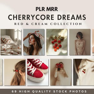 Cherrycore Aesthetic Stock Photo Cherry Red Stock Images Instagram Marketing PLR MRR Red Cream Theme Fashion Lifestyle Faceless Woman Reel