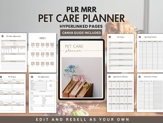PLR Digital Planner Pet Care Planner Done for you Hyperlinked Planner Editable Canva Private Label Rights License Digital Product MRR Resell