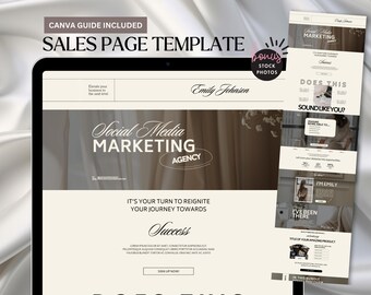 Canva Sales Page Template Coaching Course Landing Page Content Creator Funnel Editable Ecommerce White Minimalist Theme Portfolio Website