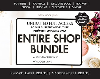 Entire Store Bundle Full Access Etsy Shop PLR MRR Digital Products to Sell Unlimited Download Past and Future Editable Canva Template
