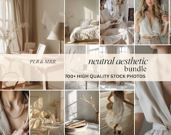 Neutral Aesthetic Stock Images Bundle Beige Woman Faceless Stock Photo Marketing Light PLR MRR Branding Social Media Home Office Minimalist