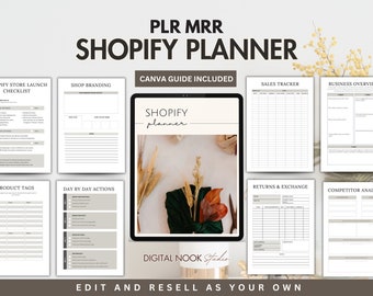 PLR MRR Shopify Planner Done for you Canva Editable Shop Seller Sales Tracker Template Resell Digital Product Private Label Rights License
