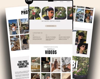 UGC Portfolio Website Template Canva Simple Editable Content Creator Media Unisex Influencer Landing Page Brand Beginner Aesthetic Marketing