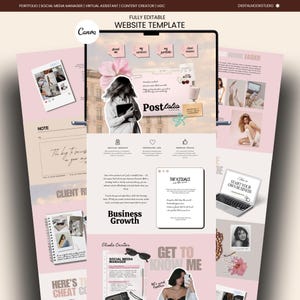 Canva Website Template Social Media Manager Trendy Pink Portfolio Marketing One Page Paper Aesthetic Girl Modern Influencer UGC Landing Page