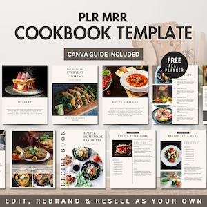 PLR Cookbook Template Editable Canva Recipe Book eBook Pages Private Label Rights MRR License Digital Product Done for You Meal Planner