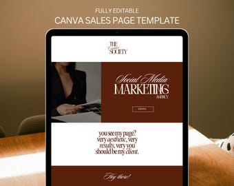 Plantilla de página de ventas lista para usar, consultor de marketing, página de Canva estética roja, creador de cursos, coach, landing page, embudo de ventas de una página editable.
