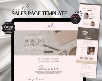 Sales Page Digital Product Canva Website Template Done for You Marketing Page Course Creator Coach Pink Aesthetic Landing Page Sales Funnel