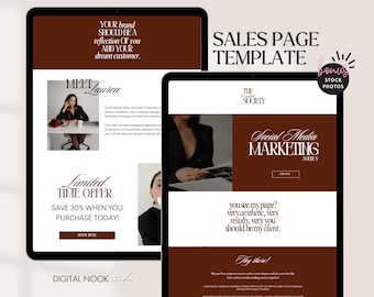 Sales Page Canva Website Template Done for You Consultant Marketing Red Aesthetic VA Page Course Creator Coach Landing Editable Sales Funnel
