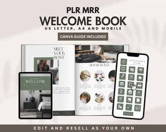 Airbnb Welcome Book Template PLR MRR License Digital Product Done For You House Rules Airbnb Signs Editable Guest Book Real Estate Template