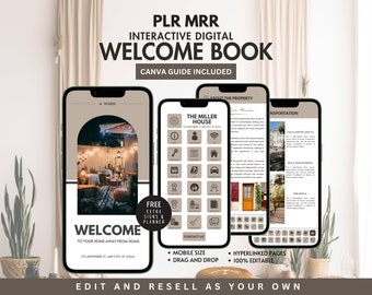 Interactive Airbnb Welcome Book PLR Digital Product Editable Minimalist Guest Book Mobile Hyperlinked Template Done for you Commercial Use