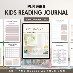 Kids Reading Journal Digital Book Tracker per bambini Fatto per te Master Resell Rights MRR Plr Prodotti digitali Resell Modello Canva modificabile