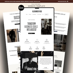 Modello di lusso per sito web maschile, coaching, sito web Canva, estetica in bianco e nero, landing page per uomo, creatore di corsi, sito web aziendale, pagina Canva, contenuti generati dagli utenti