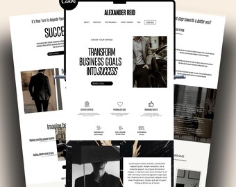 Men's Website Luxury Template Coaching Canva Website Black White Aesthetic Mens Landing Page Course Creator Business Web Site Canva Page UGC