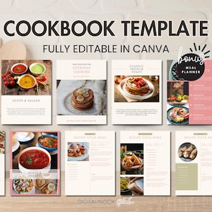 Modèle de livre de recettes livre de recettes modifiable livre personnalisé carte de recettes planificateur de repas livre de cuisine familial imprimable ebook modèle canva blogueur culinaire DFY