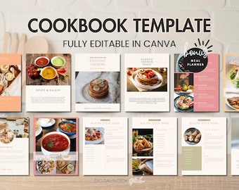 Cookbook Template Editable Recipe Book Custom Book Recipe Card Meal Planner Printable Family Cookbook Ebook Canva Template Food Blogger DFY
