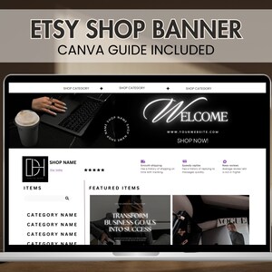 Etsy Banner Template Black Aesthetic Branding Done for You Canva Editable Shop Banner Design Business Shop Mockup Template Sell on Etsy Kit