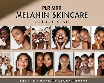 Melanin Rich Skincare Stock Images Beauty Esthetician Stock Photo Flawless Skin Marketing PLR MRR AI Branding Luxury Social Media Bundle
