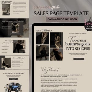 Sales Page Template Done for You Dark Aesthetic Canva Website Digital Product Seller Marketing Course Coach Landing Editable Sales Funnel