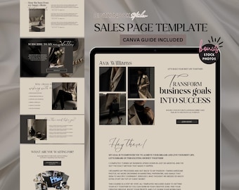 Plantilla de página de ventas lista para usar, estética oscura, sitio web de Canva, vendedor de productos digitales, curso de marketing, coach, página de destino, embudo de ventas editable