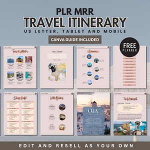 PLR Mrr Travel Itinerary Planner Template for Resell Hyperlinked Commercial Use Canva Digital Travel Guide PLR License Digital Product