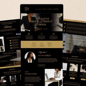 Gold Canva Website Template Coaching Website Black Aesthetic Landing Page Course Creator VA Business Web Site Canva One Page Luxury Website