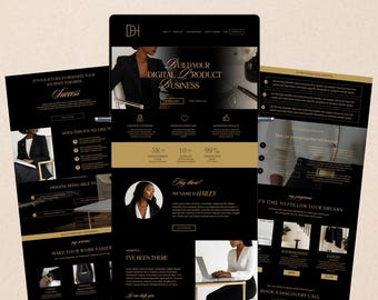Gold Canva Website Template Coaching Website Black Aesthetic Landing Page Course Creator VA Business Web Site Canva One Page Luxury Website