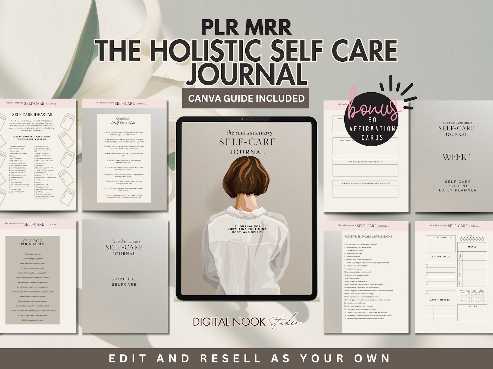 PLR Planner Holistic Self Care Journal Done for You Self Love Workbook ...