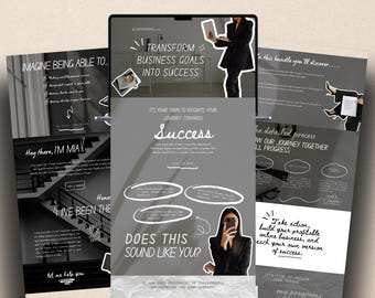 Creative Canva Sales Funnel Template Black Aesthetic Doodle UGC Page Done for You Portfolio Marketing One Page Service Landing Page Editable