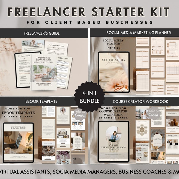 Freelancer Business Starter Kit, Freelancer Client Guide Book, Social Media Manager Bundle, Virtual Assistant Templates, Business Coach SMM