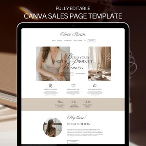 Modèle de site Web Canva Site Web de coaching Page de destination esthétique neutre beige Créateur de cours Site Web professionnel VA Site Web Canva One Page