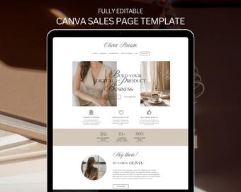 Canva Website Template Coaching Website Beige Neutral Aesthetic Landing Page Course Creator VA Business Web Site Canva One Page Website