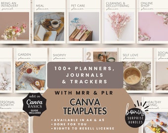 PLR Planner Digital Products Resell Private Label Rights License Done For You Editable Canva Template Commercial Use Journal Tracker Bundle