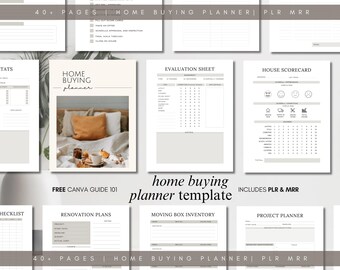 Mall för PLR-planering för bostadsköp Redigerbar Canva Checklista för husjakt Guide Besiktningspoängkort MRR Klar för dig Digital produkt