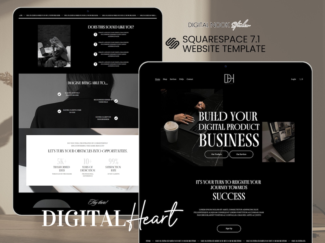 Black Luxury Squarespace Website Coach Digital Product Seller Website ...